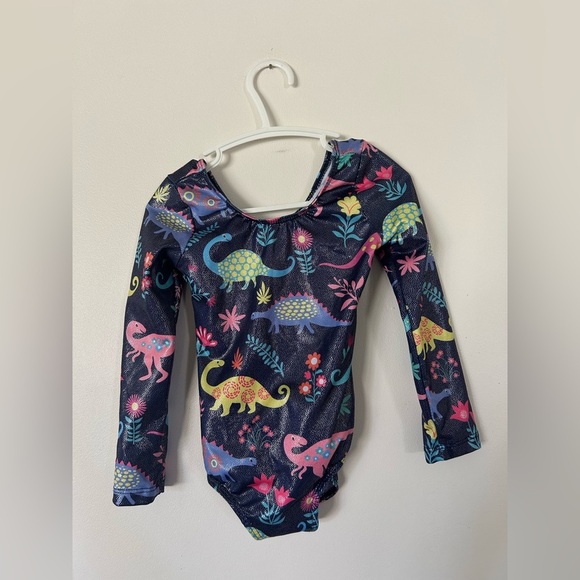 Small Shop Shiny Colourful Dinosaur Print Long Sleeve Leotard 4T - Picture 1 of 4
